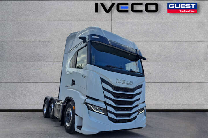 Our new IVECO S-WAY AS440S58TX/FP in white, available and in stock at Guest Truck and Van. Call now for more information.